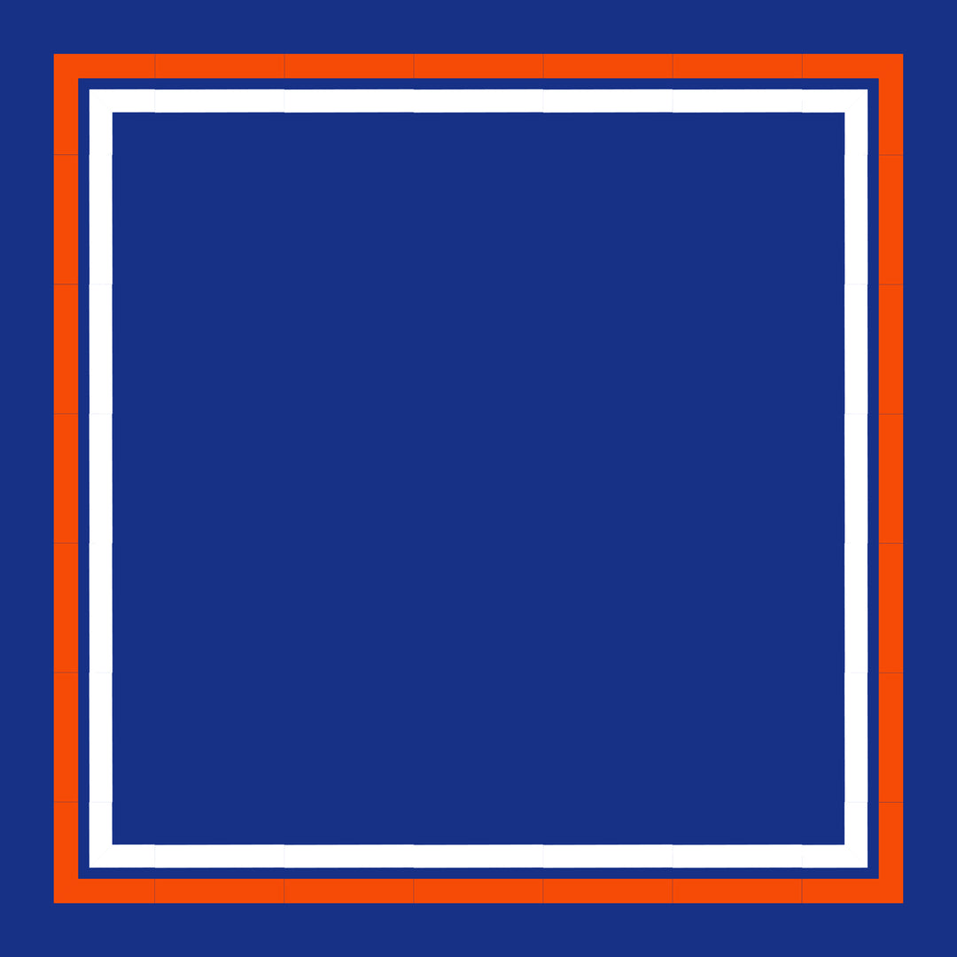 Text reads NEW YORK NYI in bold black letters, centered on a white background with double blue borders and a thicker outer orange border.