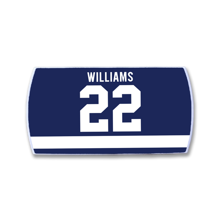 The ZippyBack™ Tiger Williams jersey features navy blue fabric, bold white “WILLIAMS” and number 22, plus a white stripe near the hem—capturing Tiger Williams’ fearless hockey intensity.
