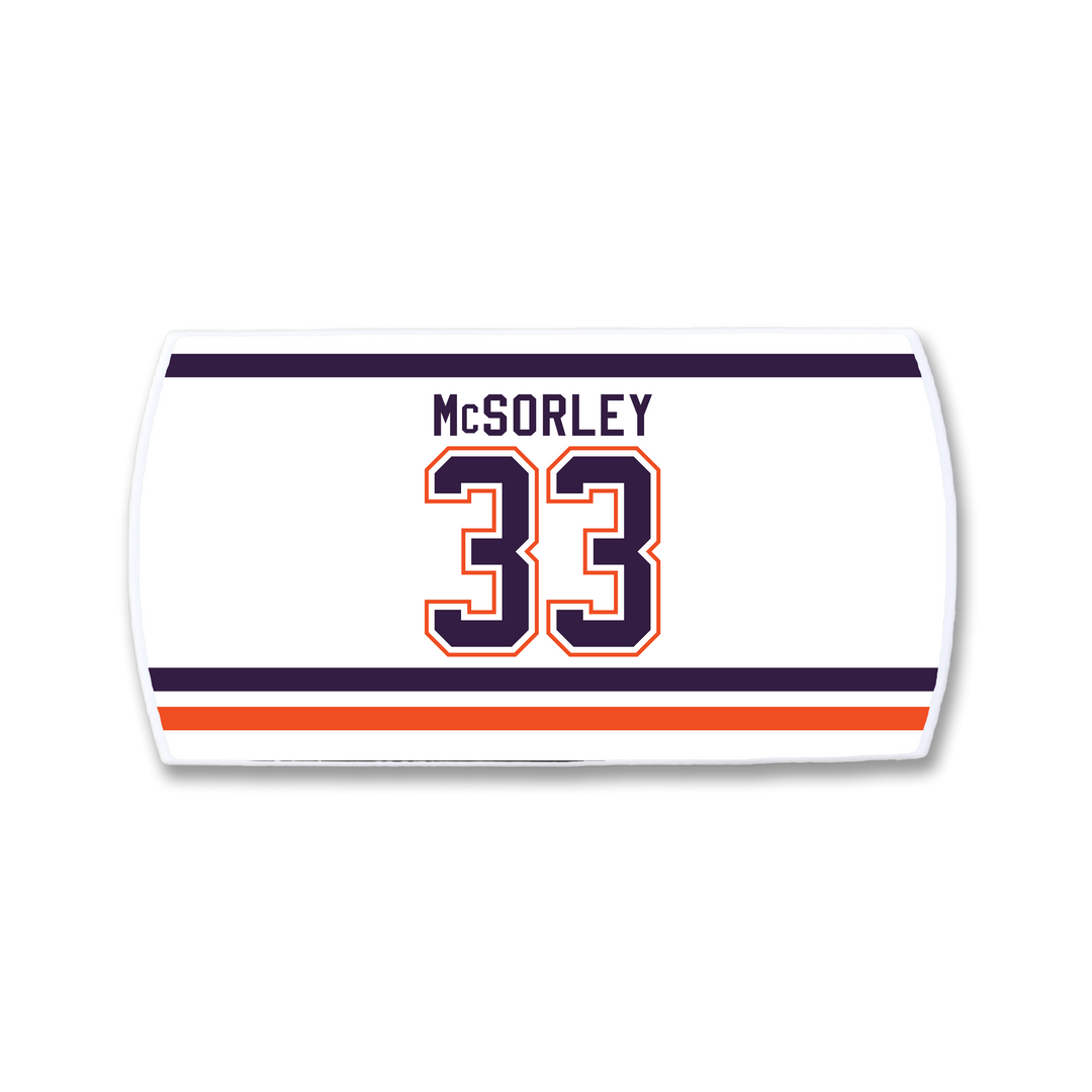 ZippyBack™ Marty McSorley nameplate features bold number 33 and enforcer&