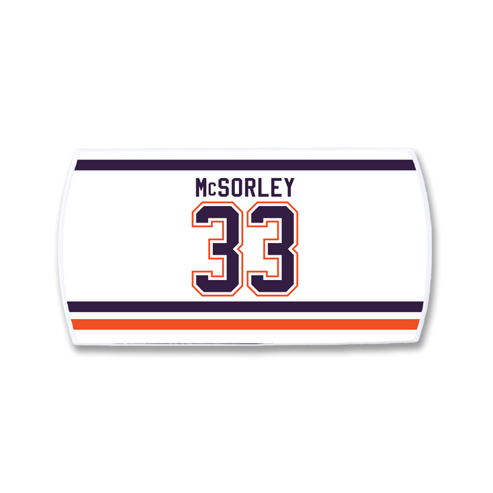 ZippyBack™ Marty McSorley nameplate features bold number 33 and enforcer&