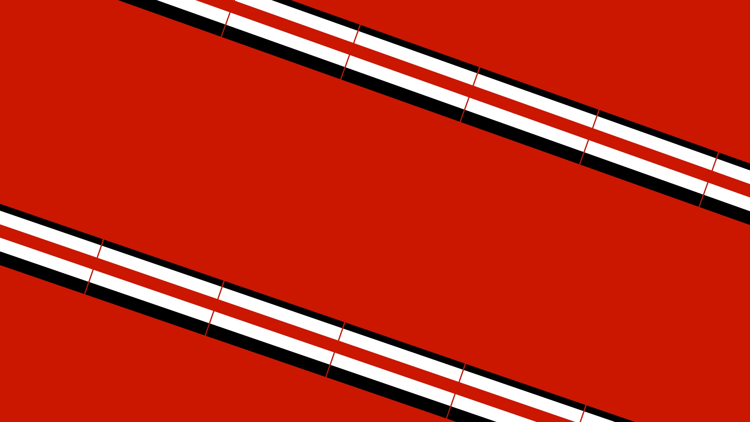 A red background with two diagonal black stripes bordered by thin white lines running parallel from the top left to the bottom right of the image.