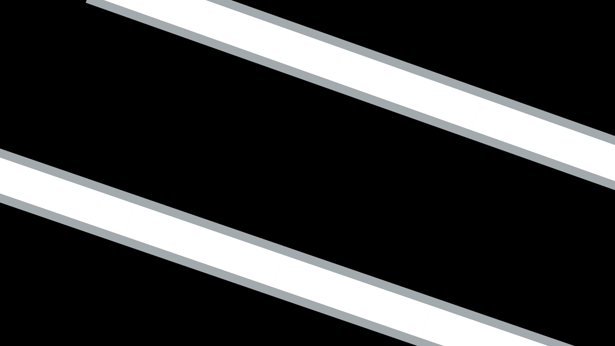 Abstract image featuring two parallel diagonal white stripes with gray borders crossing a solid black background from the upper left to lower right corners. The overall design is minimalist and geometric.