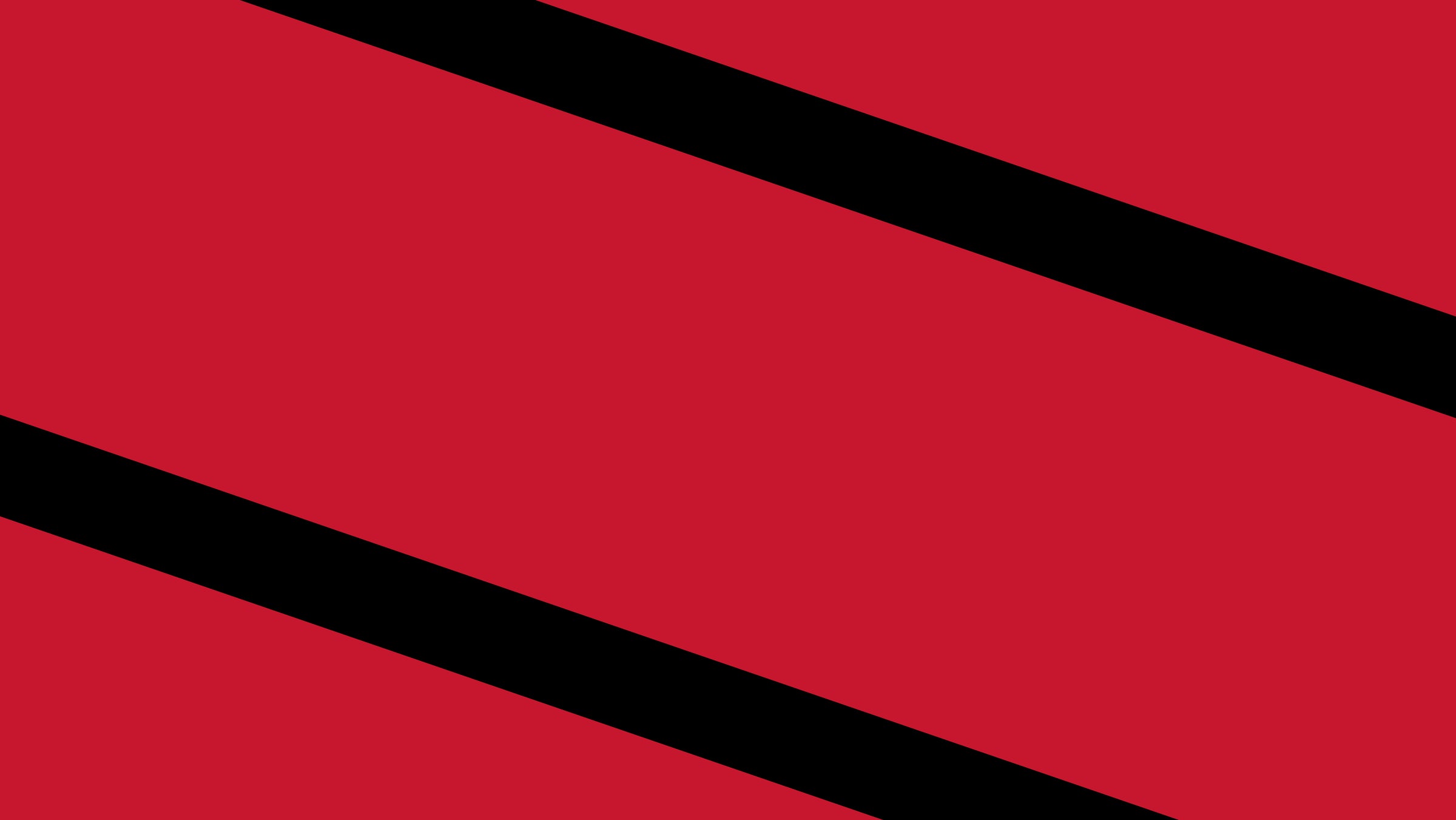 Flag with a red background and a diagonal black stripe bordered by white, running from the upper left to lower right corners. This is the national flag of Trinidad and Tobago.