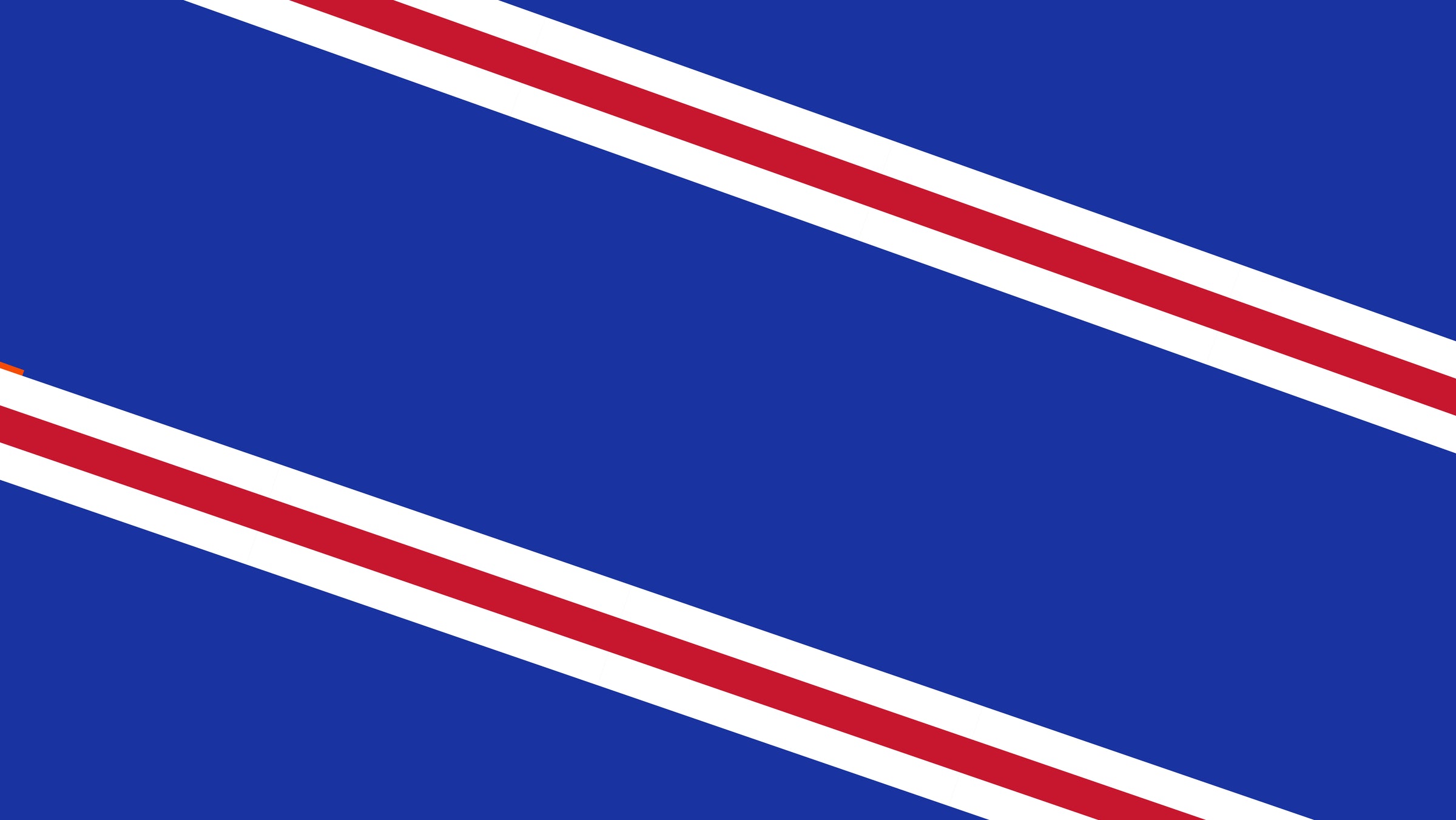 A blue flag with two white diagonal stripes from bottom left to top right, each bordered by thinner red stripes, creating a double diagonal band design.