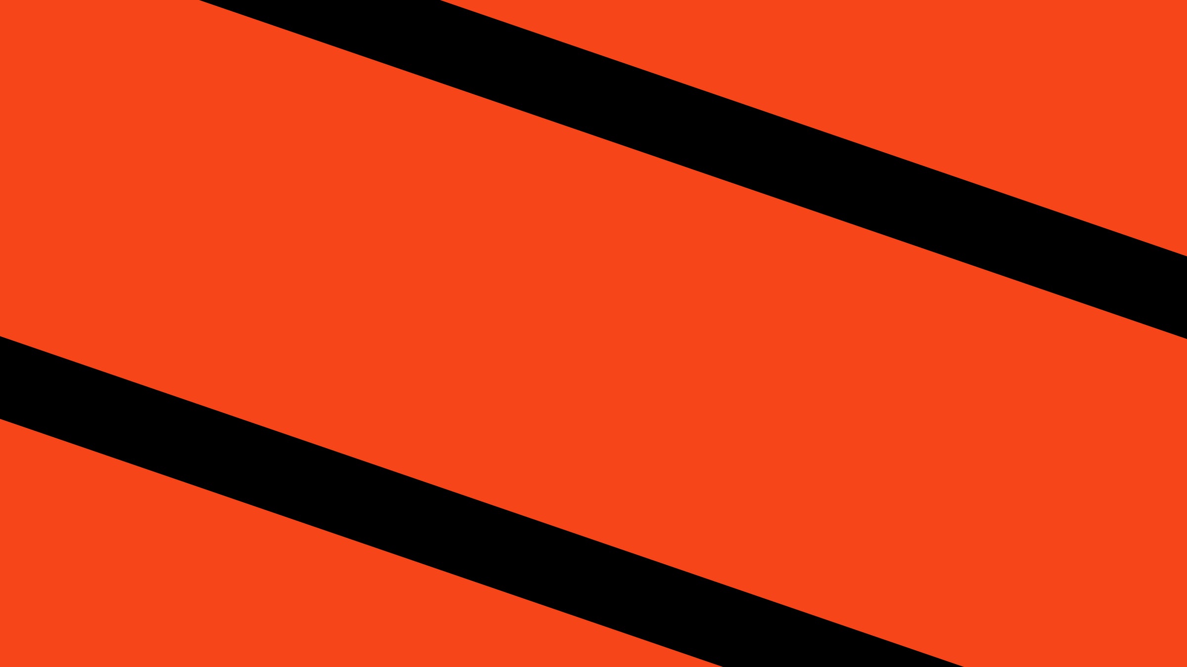 A bright red-orange background with two thick diagonal black stripes running from the top left to the bottom right. The stripes are parallel and evenly spaced, creating a bold pattern.