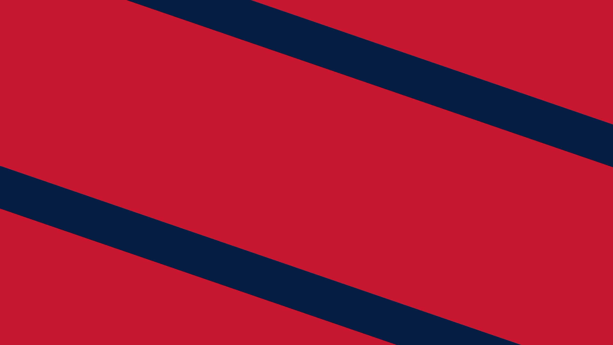 A red background with two parallel dark blue diagonal stripes running from the top left to the bottom right.