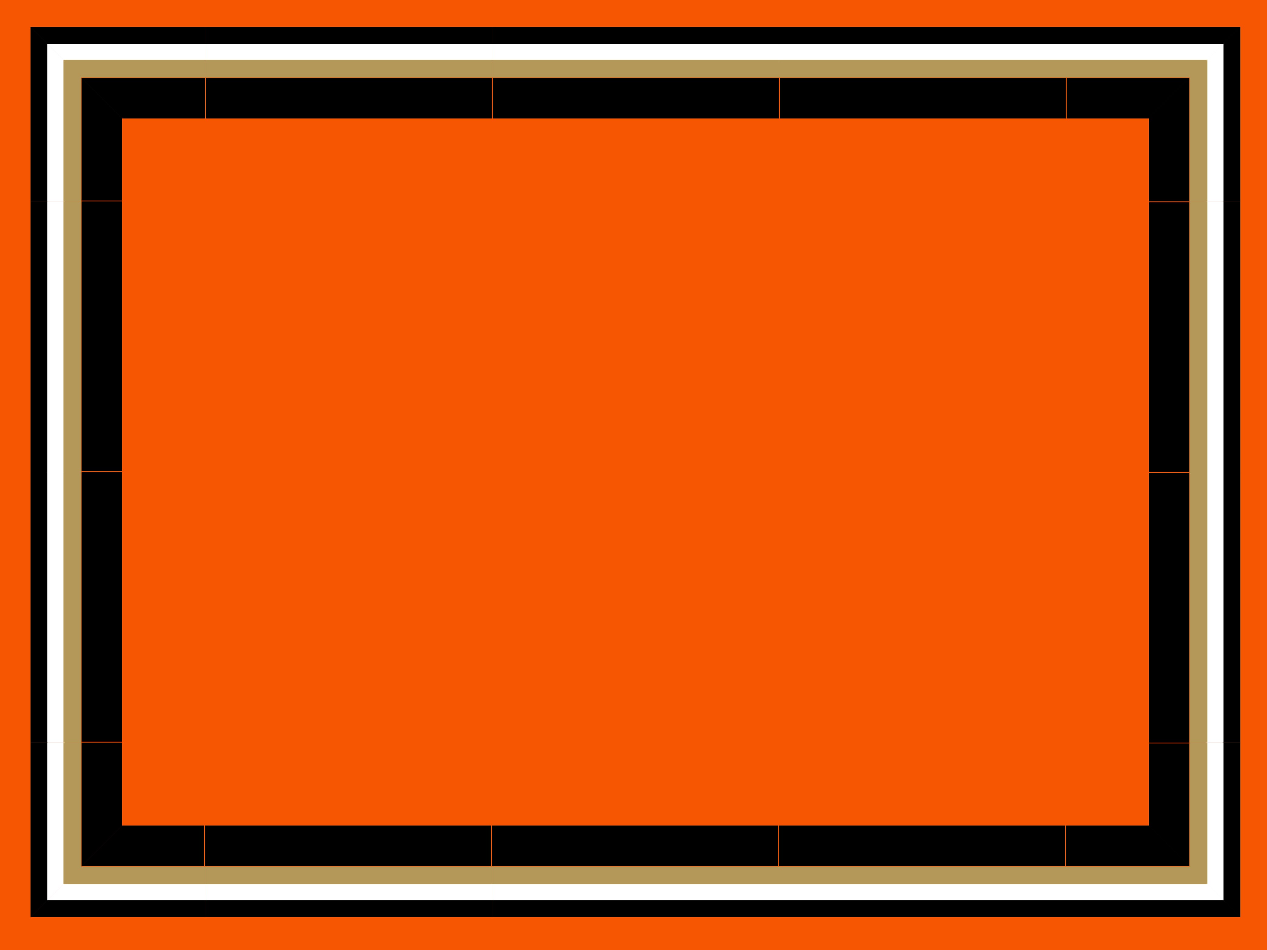 A solid orange rectangle bordered by three concentric rectangular frames in black, white, and orange. The border design creates a bold, geometric appearance.