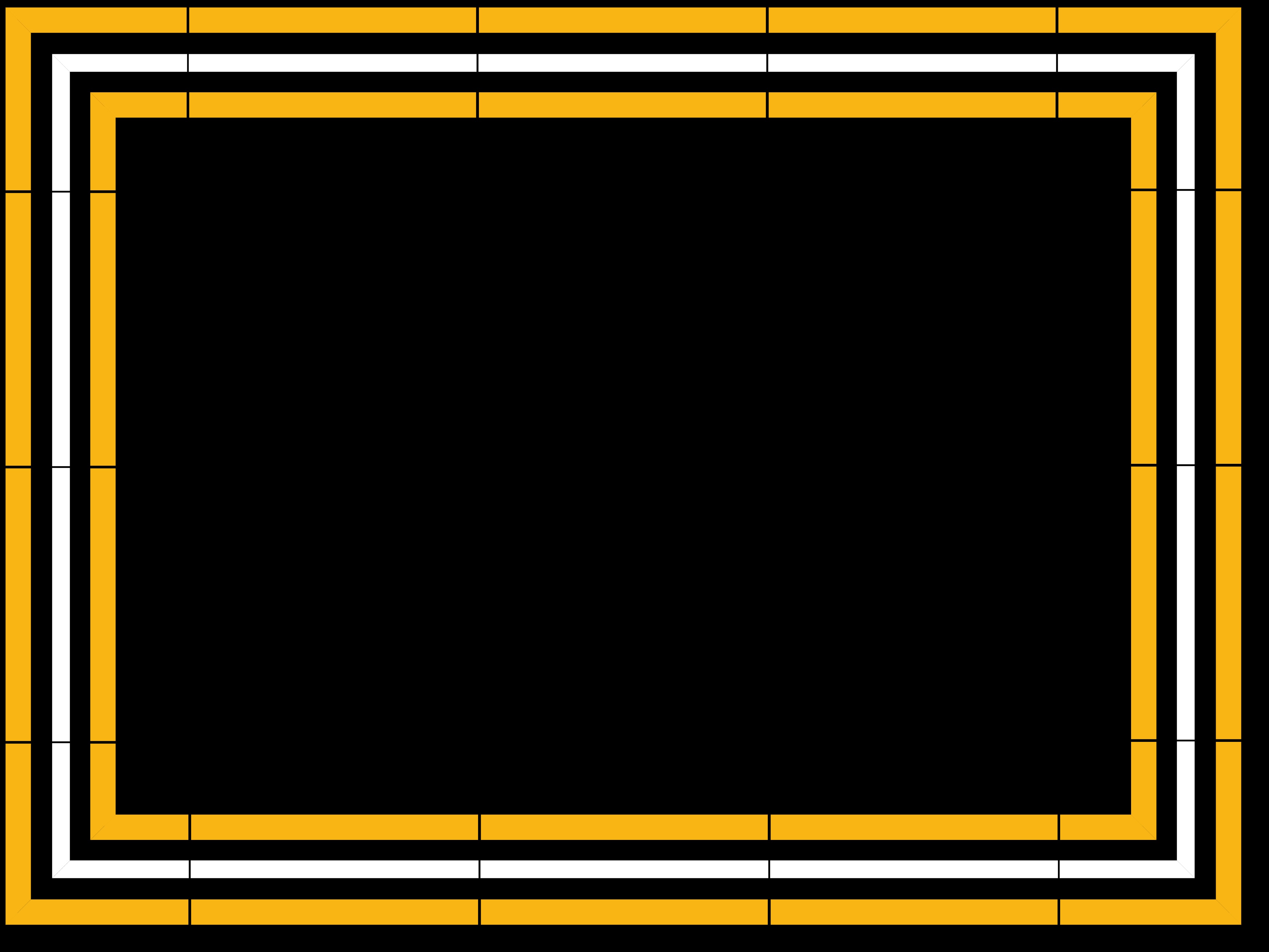 A rectangular black background with four borders in alternating colors: yellow, white, black, and yellow. Each border features thin lines, and there are faint grid lines throughout the image.