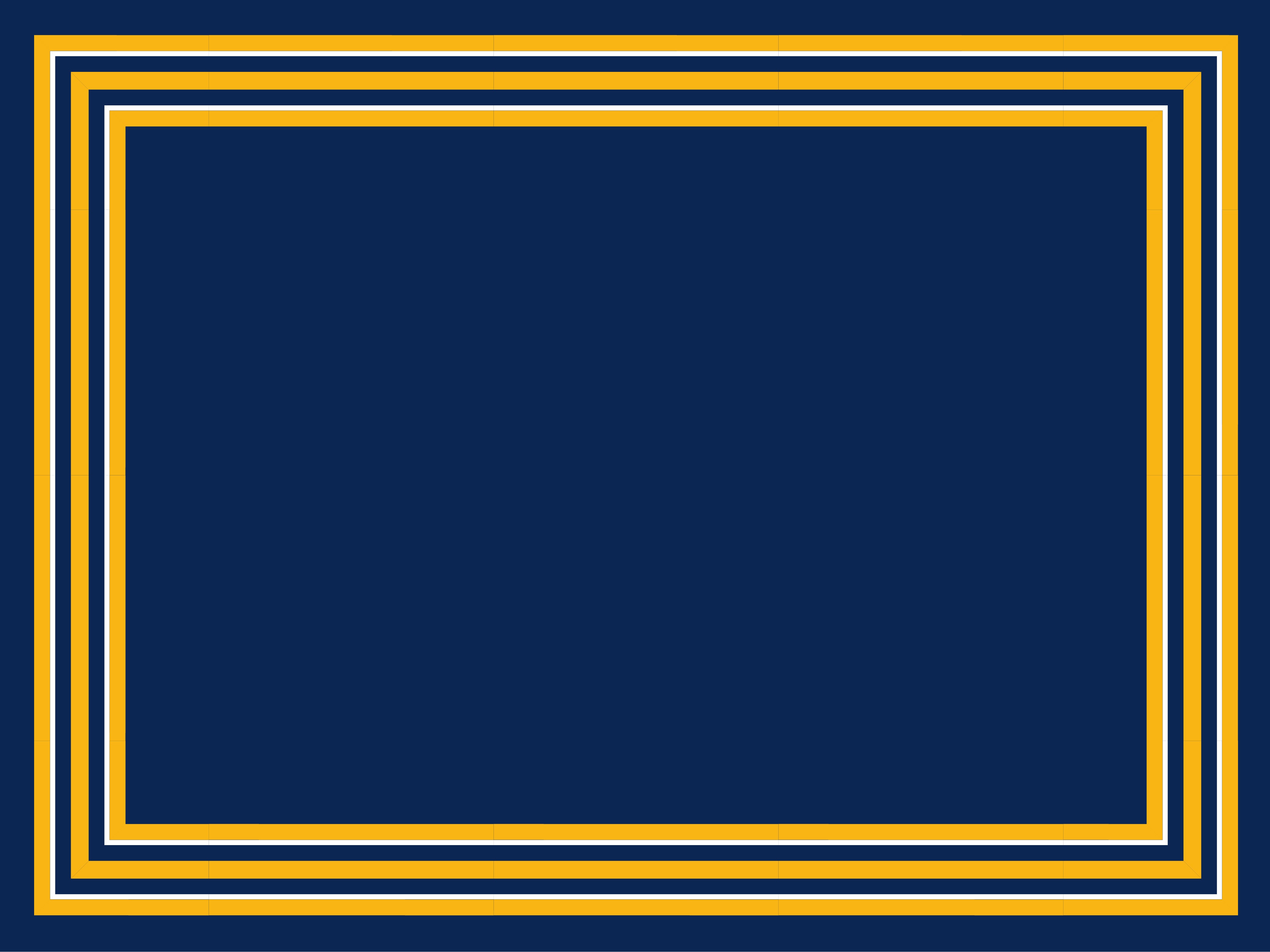 A dark blue rectangle with four nested gold and white borders. The borders are evenly spaced, creating a layered frame around the blank blue center.