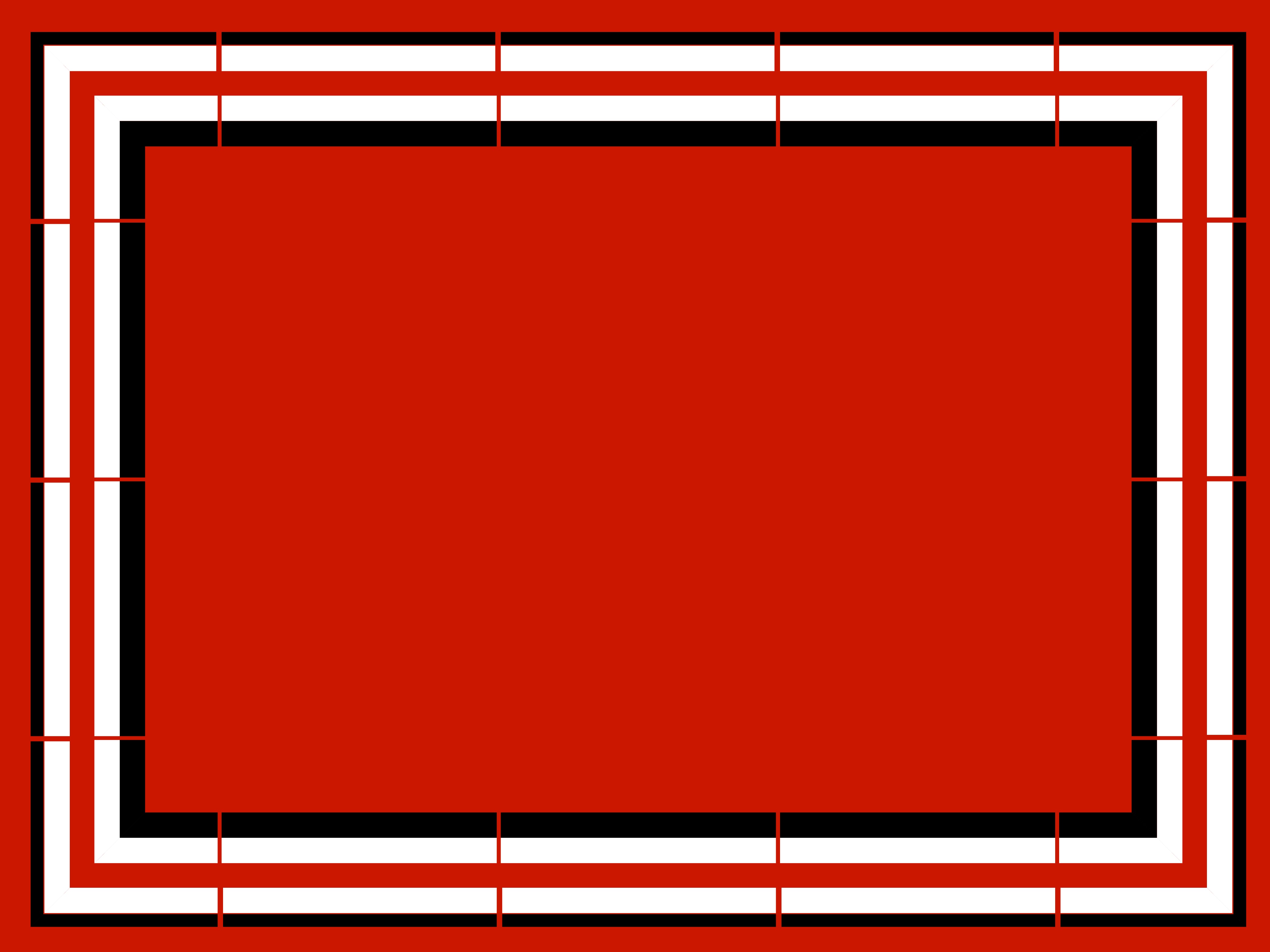 A bold red rectangle with a thick geometric border of alternating black, white, and red lines forming a layered pattern. The border lines are aligned with a thin grid overlay.