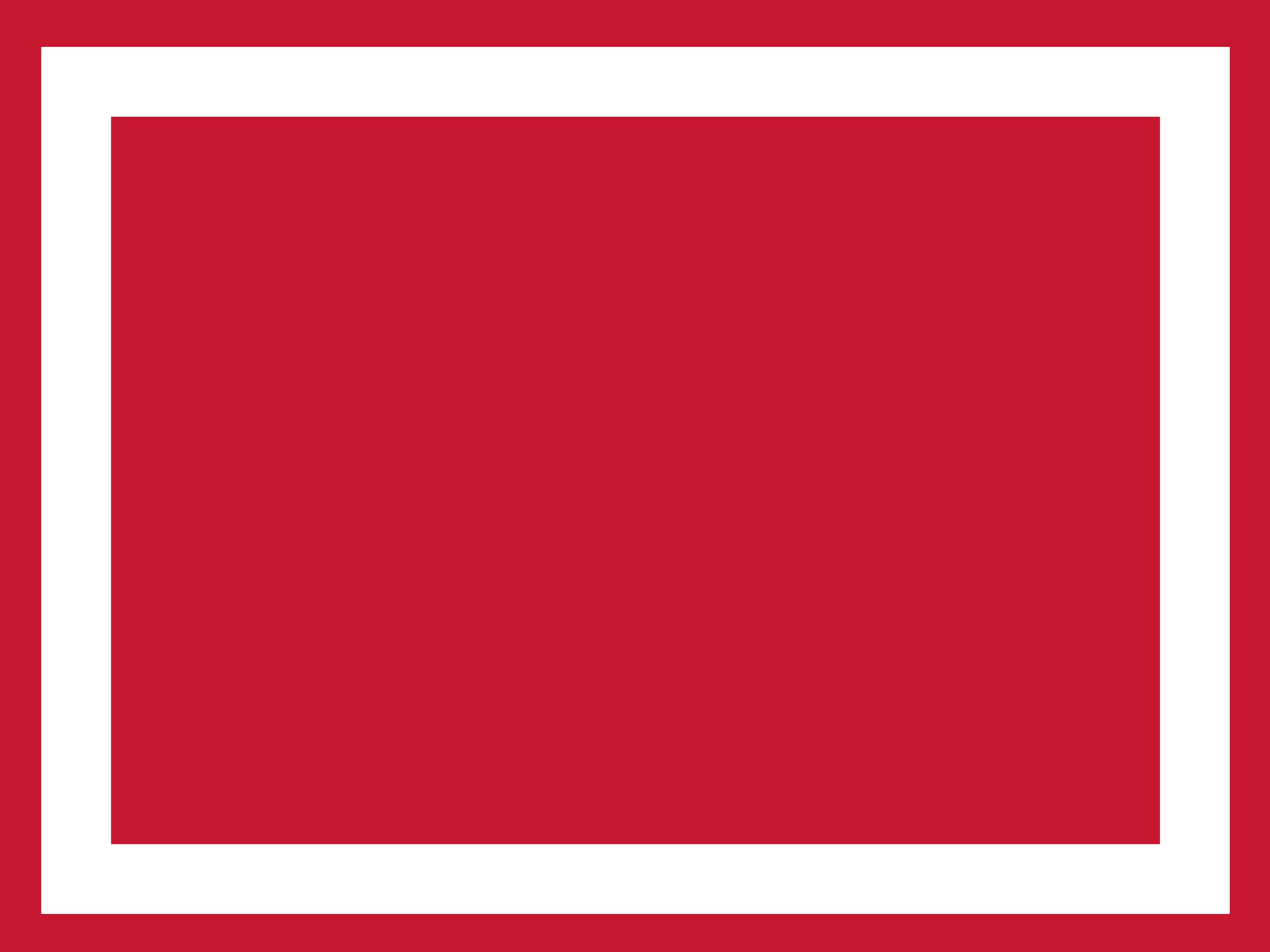A solid red square centered within a thick white border, which is then surrounded by an outer red border. The design creates a layered, geometric appearance.