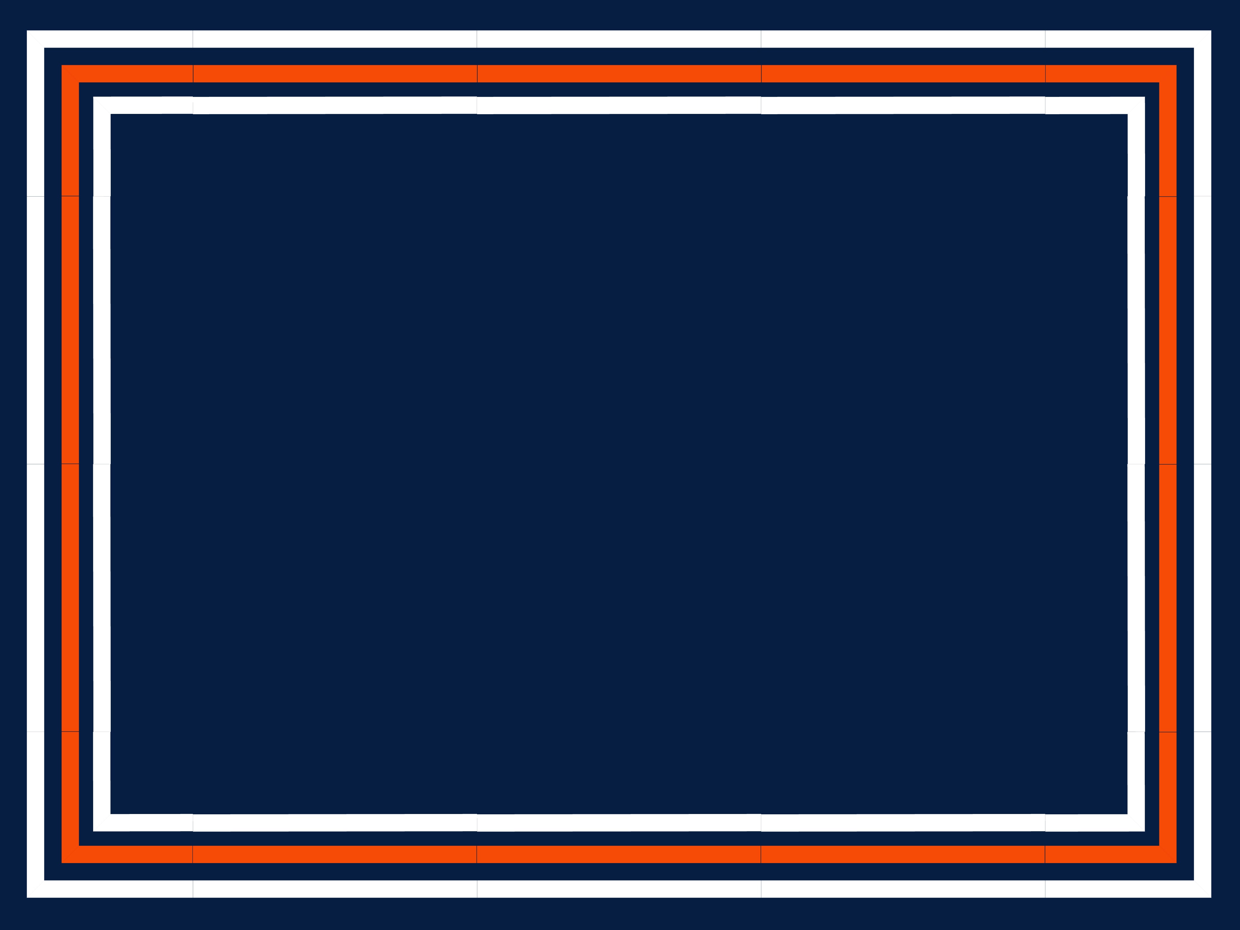 A square navy blue background with three concentric borders in orange, white, and navy blue, creating a layered frame effect. The center is solid navy blue and empty.