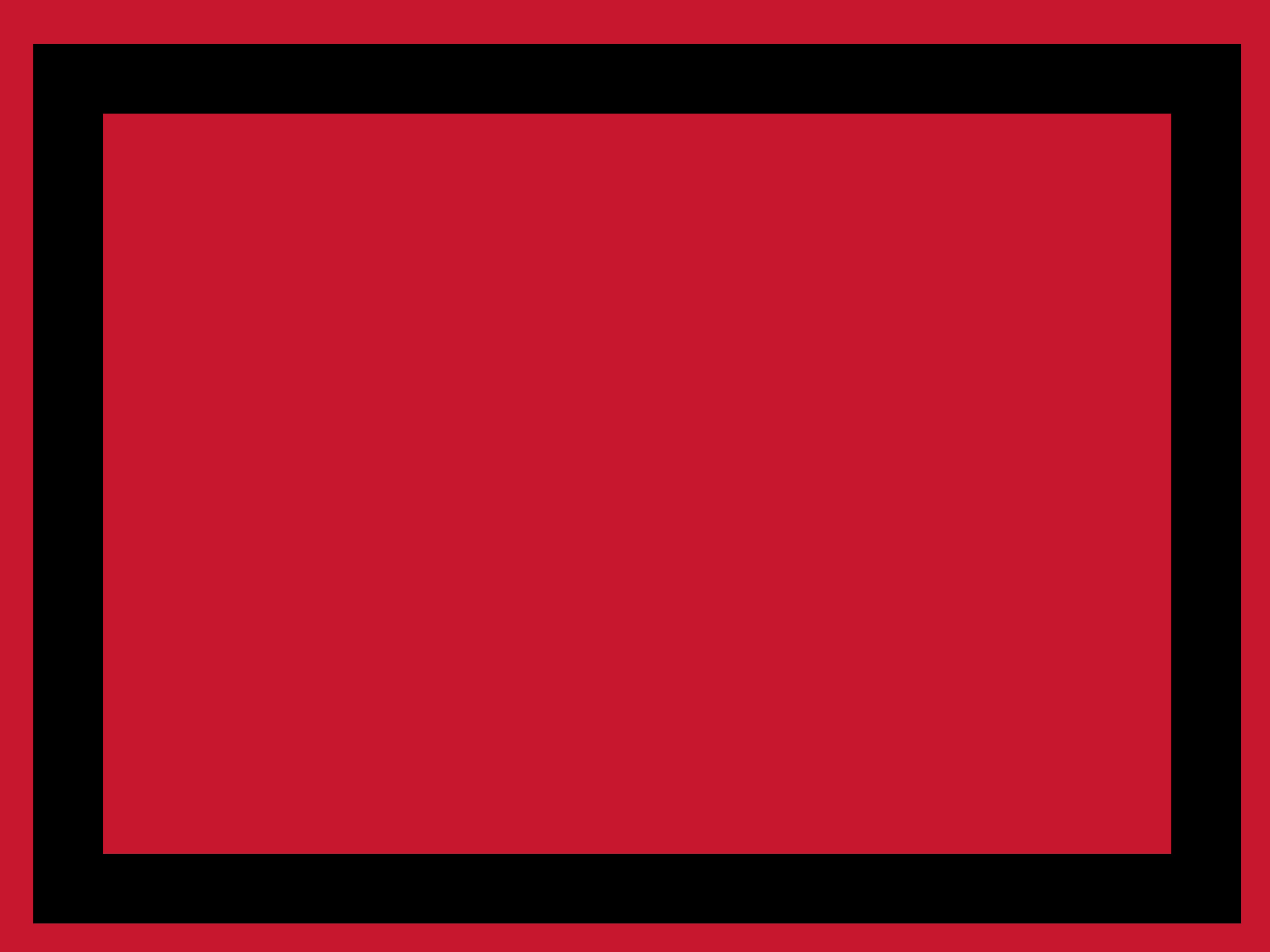 A solid red square with a thick black border on all four sides, centered within a slightly larger red square background.