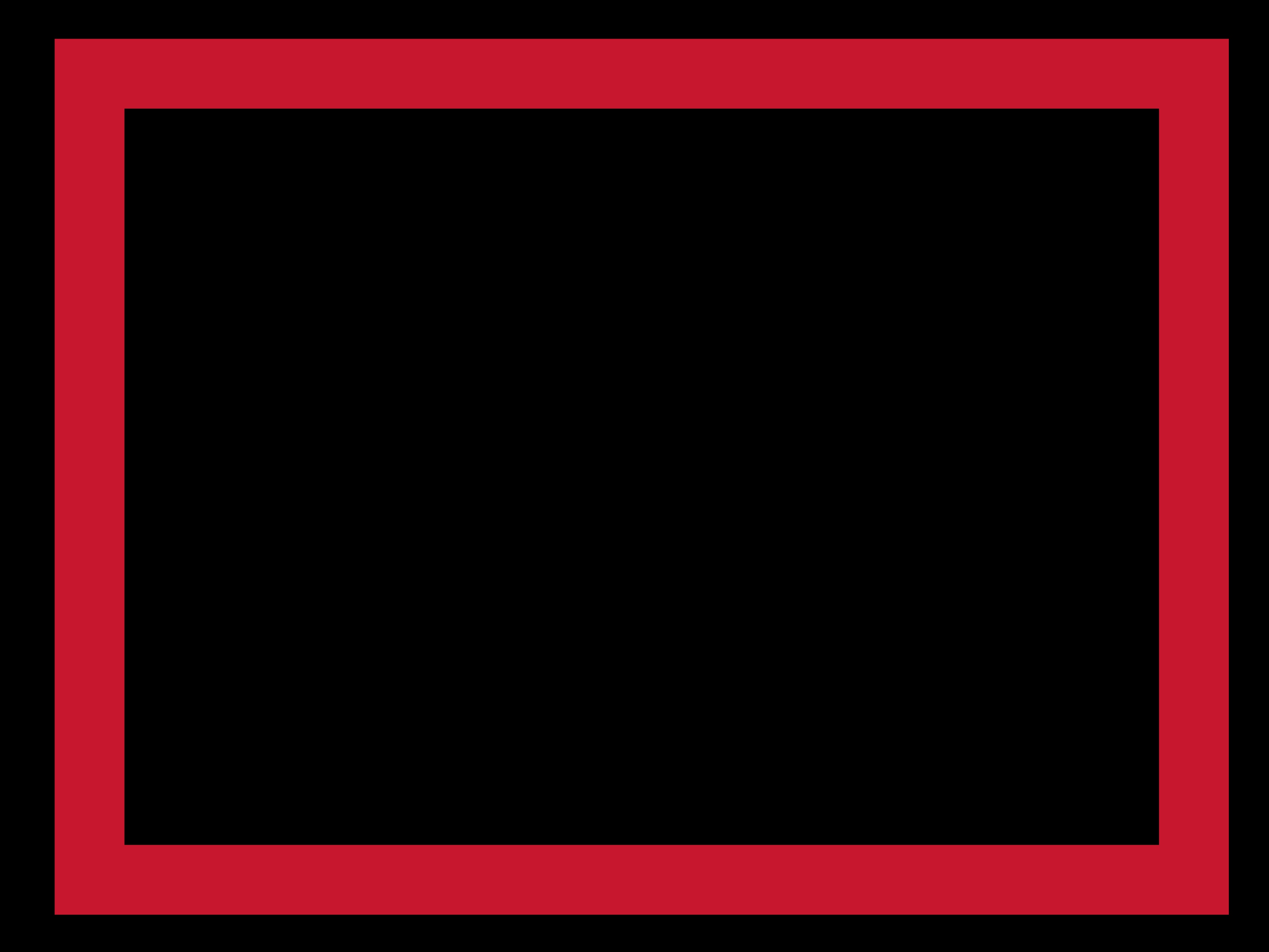 A solid black square with a thick red border. The red border is even on all four sides, enclosing the black area in the center. The overall design is simple and geometric.