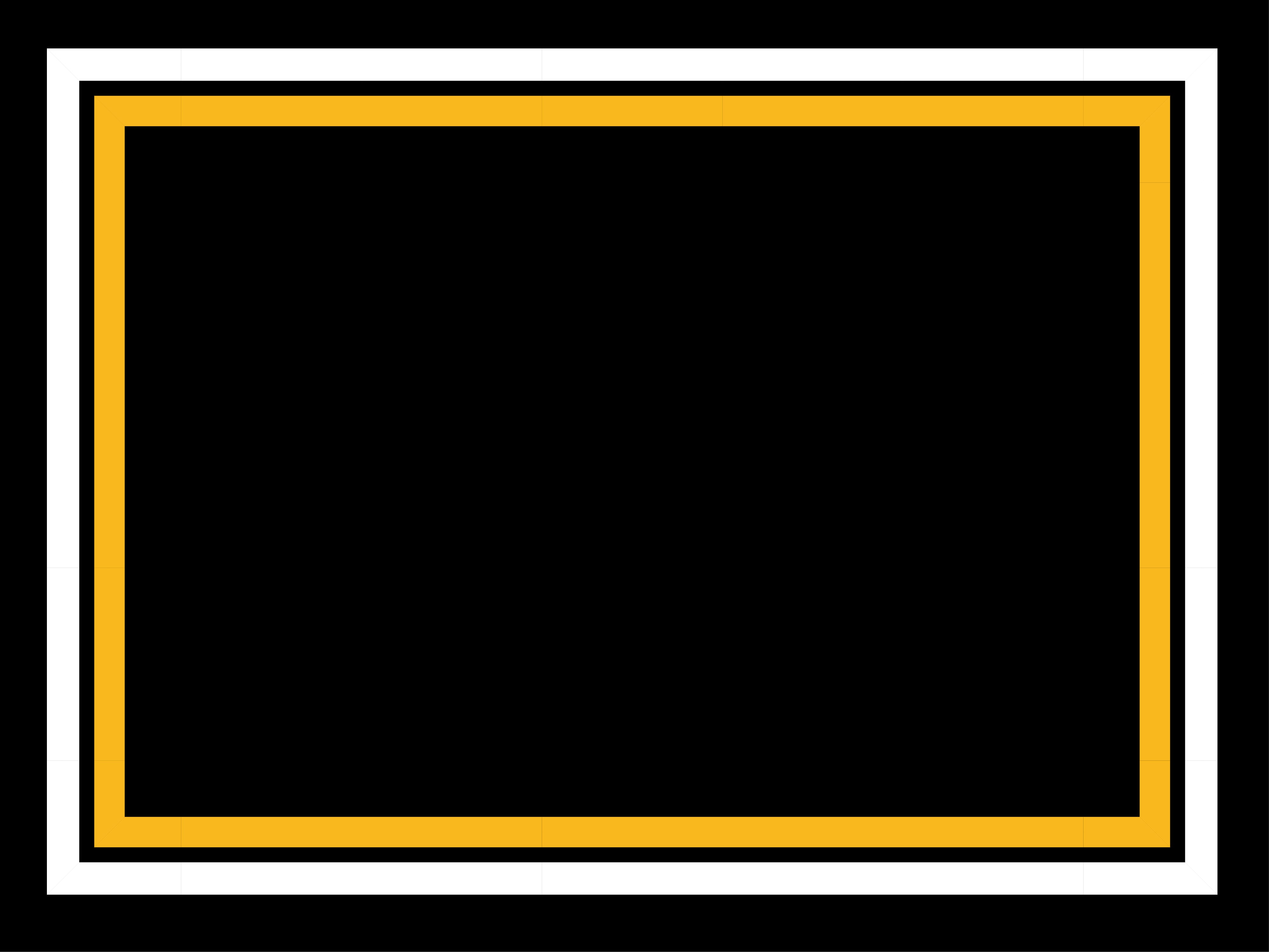 A black rectangle bordered by three outlining layers: a thin yellow border closest to the center, followed by a black border, and then a white border on the outside. The center is solid black.