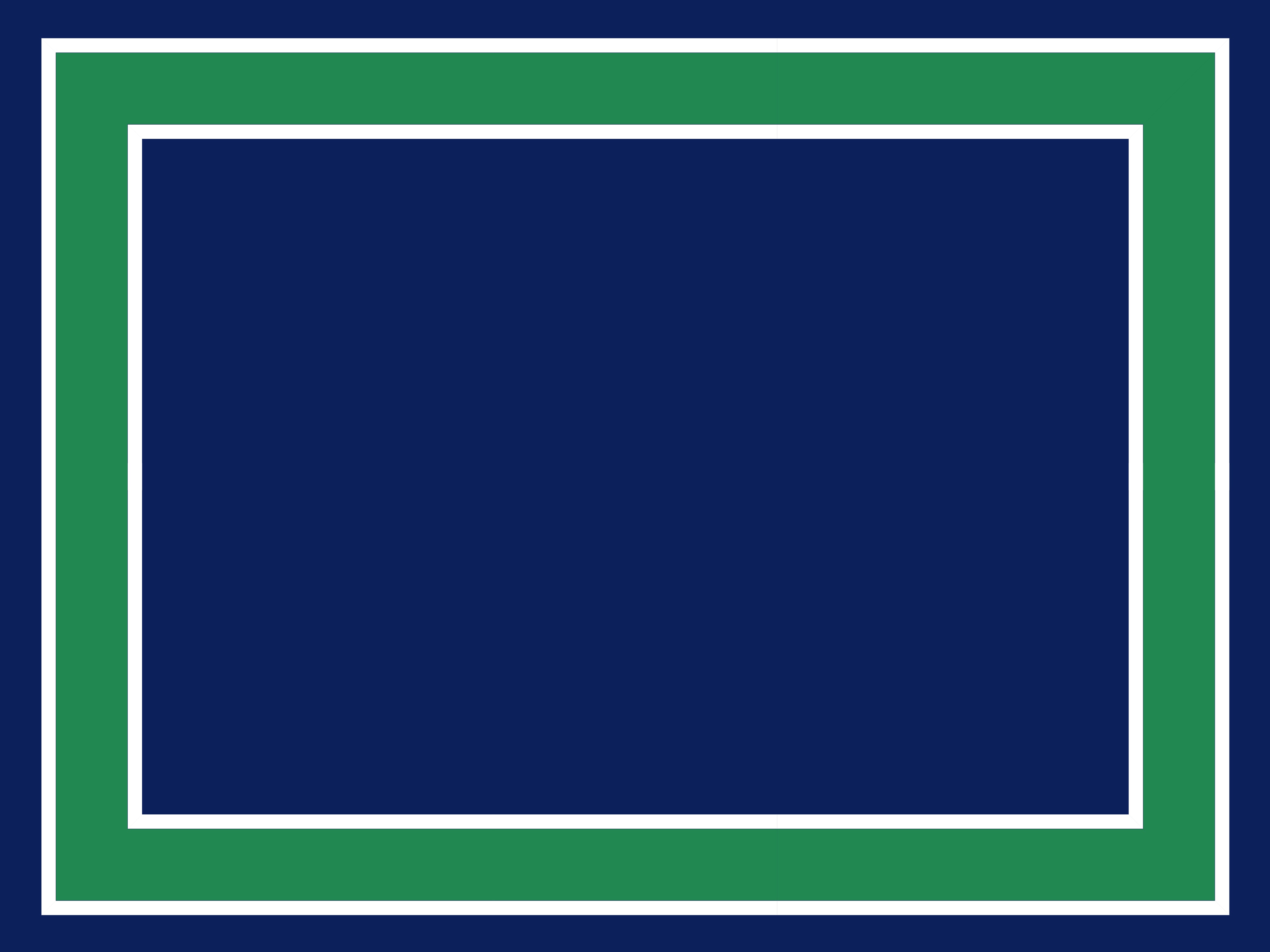 A rectangular design with a thick green border, a thin white inner border, and a solid dark blue center. The green border is surrounded by a thin white line and a dark blue outer edge.