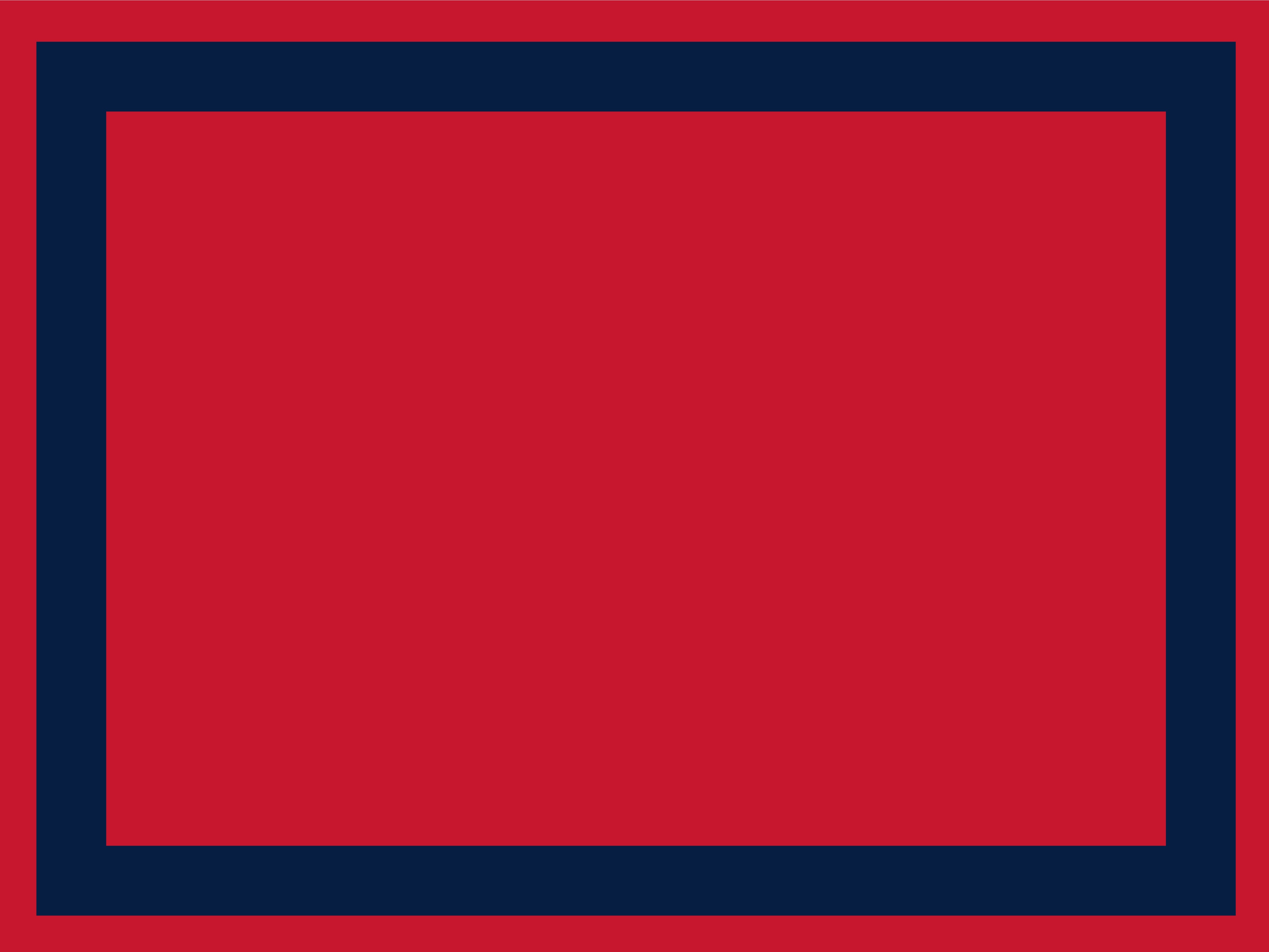 A solid red square is bordered by a thick, dark blue frame, all set against a red background. The blue frame creates a double-layered effect with red filling both the inner square and the outer area.
