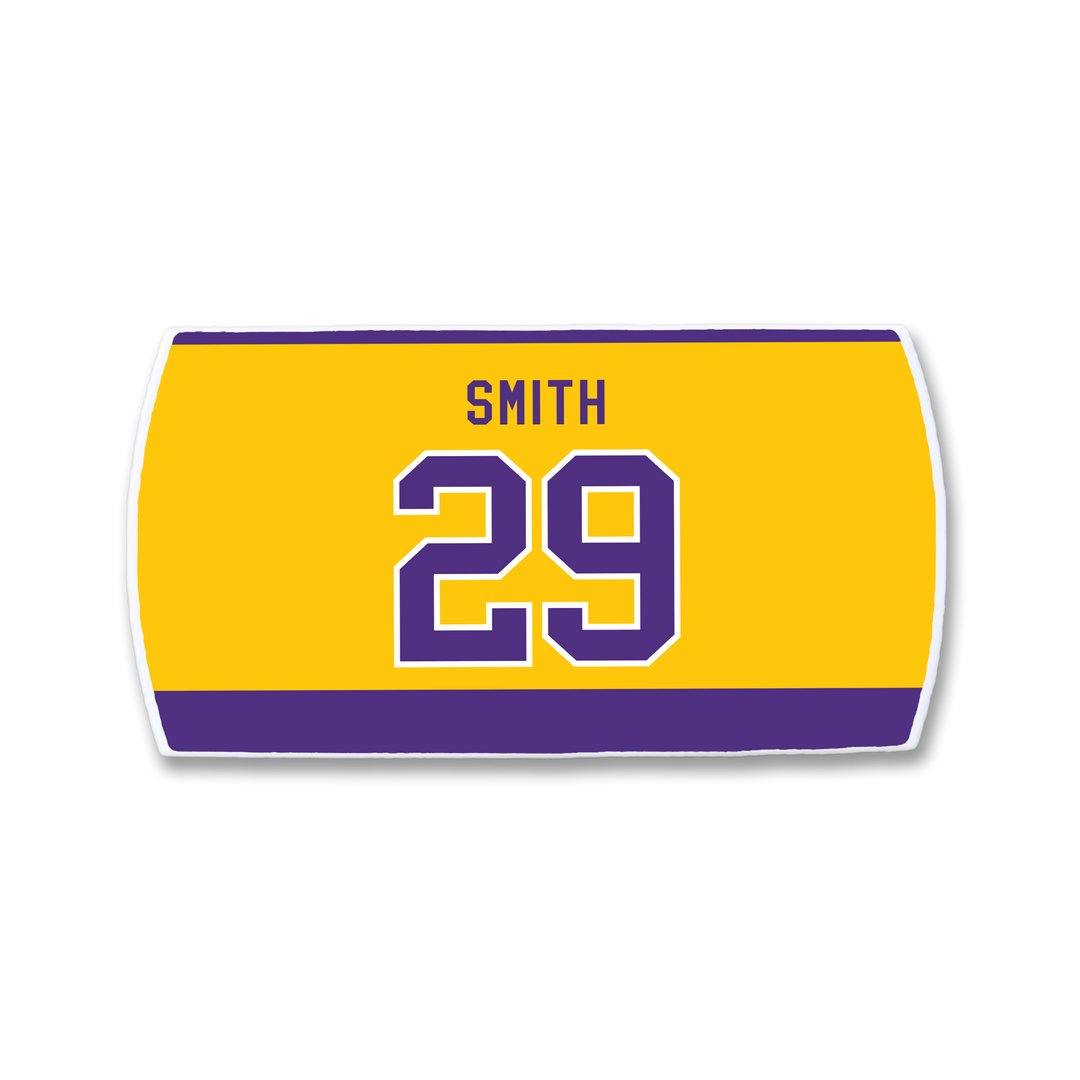 The ZippyBack™ Billy Smith nameplate is yellow with a purple border, featuring "SMITH" in bold caps above a large purple-outlined 29—honoring Billy Smith&