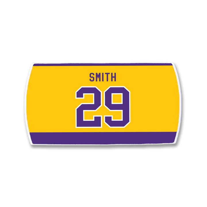 The ZippyBack™ Billy Smith nameplate is yellow with a purple border, featuring "SMITH" in bold caps above a large purple-outlined 29—honoring Billy Smith&