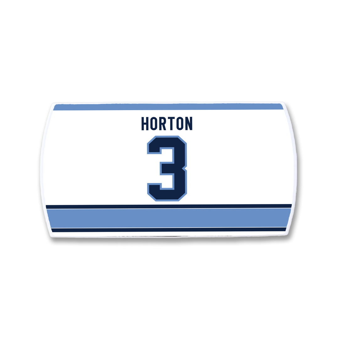 Show your support for legendary defenseman Tim Horton with this ZippyBack™ white hockey jersey, featuring "HORTON" above a bold blue number 3 and stylish blue stripes near the hem.