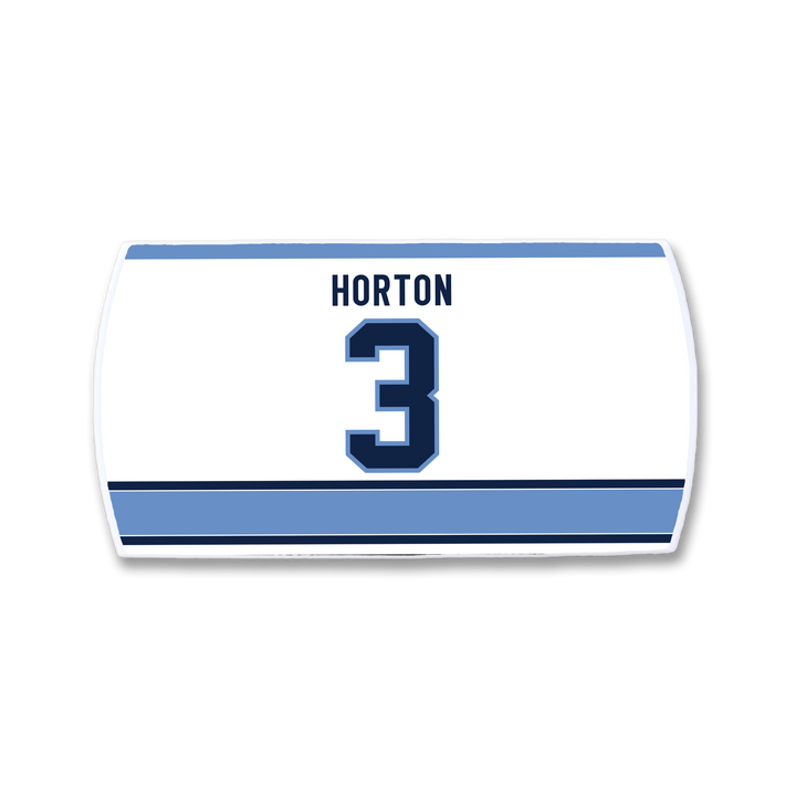 Show your support for legendary defenseman Tim Horton with this ZippyBack™ white hockey jersey, featuring "HORTON" above a bold blue number 3 and stylish blue stripes near the hem.