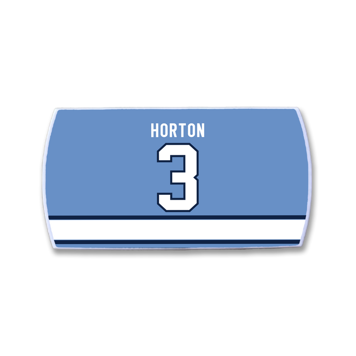 The ZippyBack™ Tim Horton patch features "HORTON" and the number 3 in white on blue, above white and dark blue stripes—honoring legendary defenseman Tim Horton.