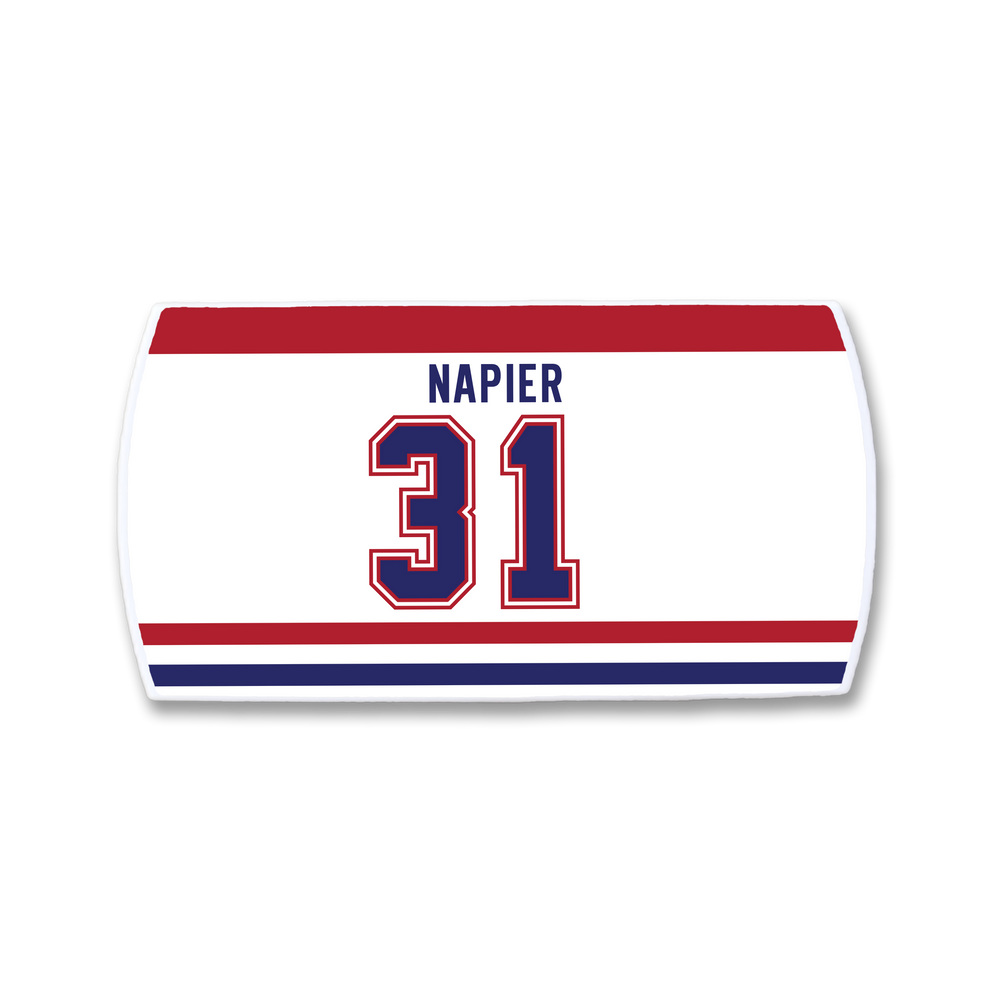 The ZippyBack™ Mark Napier jersey graphic showcases his name and number 31 in bold blue and red on a white background with matching stripes—a must-have for dedicated fans.