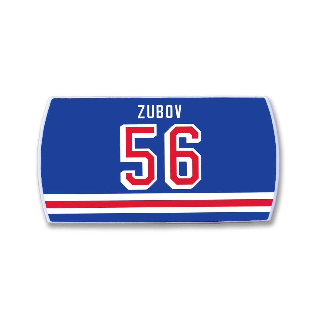 Show your support for puck-moving defenseman Sergei Zubov with this blue ZippyBack™ jersey, featuring white and red stripes, his name, and bold number 56—ideal for fans who appreciate sharp offensive instincts.